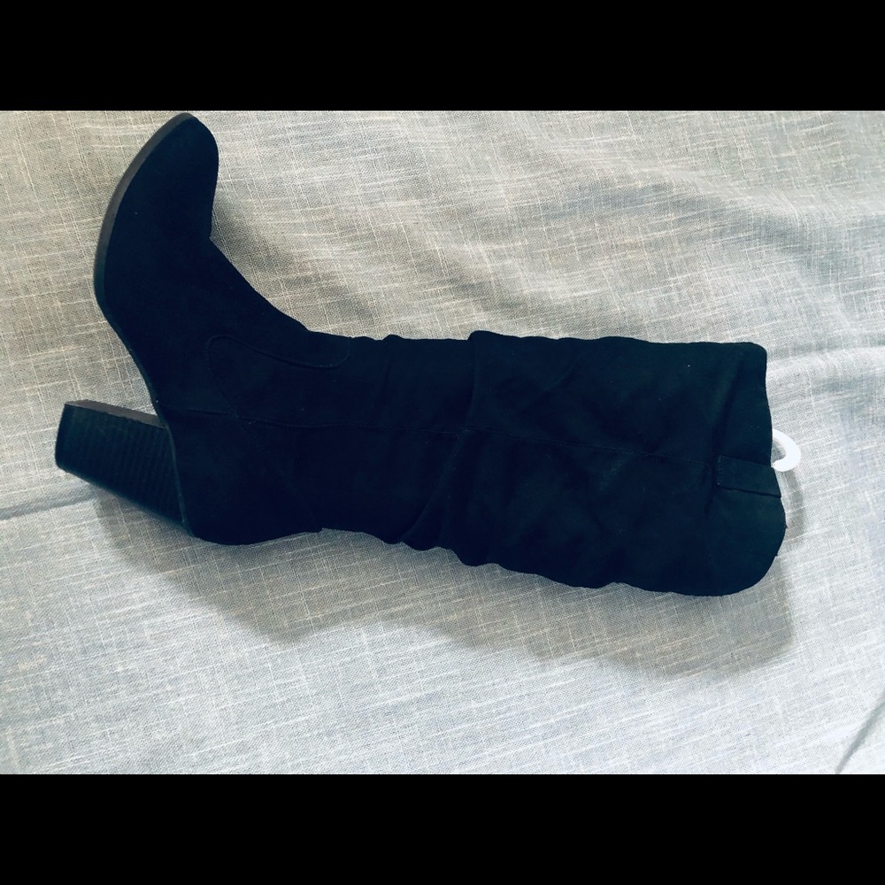 Black Suede Knee-High Boots